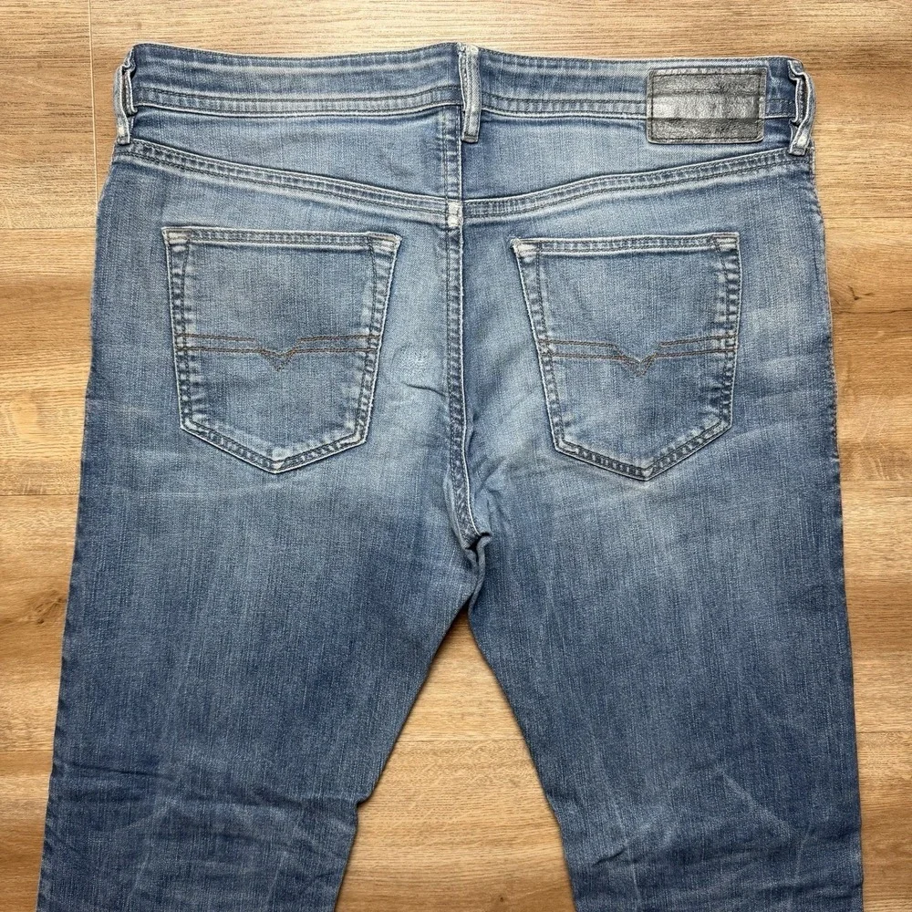 Diesel Buster Jeans Men 34x30 Blue Slim Tapered Stretch Destroyed Rock 0853R